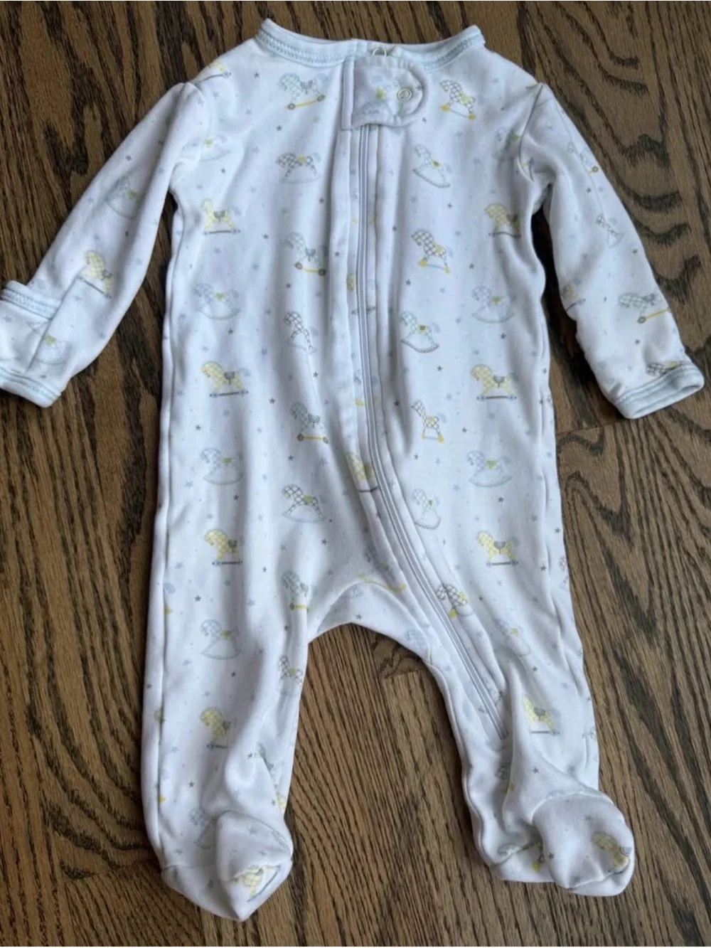 Baby Loren Rocking Horse Pima Footie - White with Pastel Accents